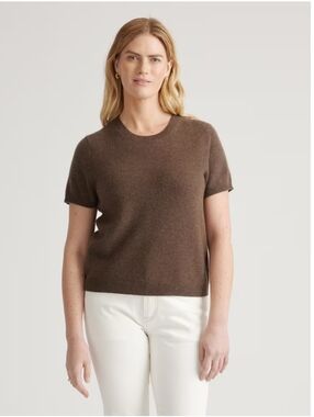 Quince 100% Mongolian Cashmere Brown T-Shirt Sweater Sz L NWT